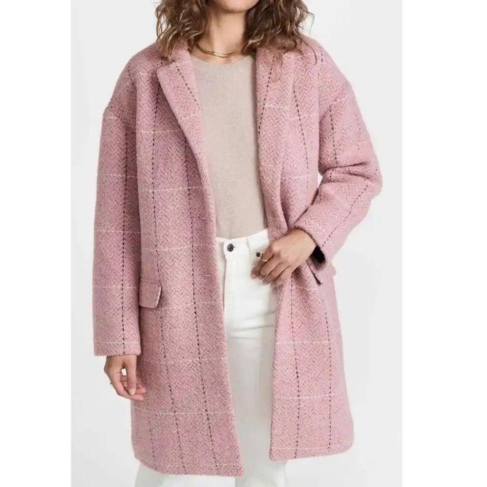 Rag & Bone Estelle Cocoon Coat Wool Blend Check Pink Multi Size S